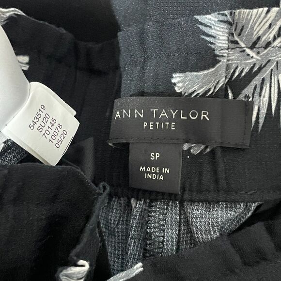 New Ann Taylor Black Palm Tree Print Wide Leg Pull On Trousers - Picture 5 of 12